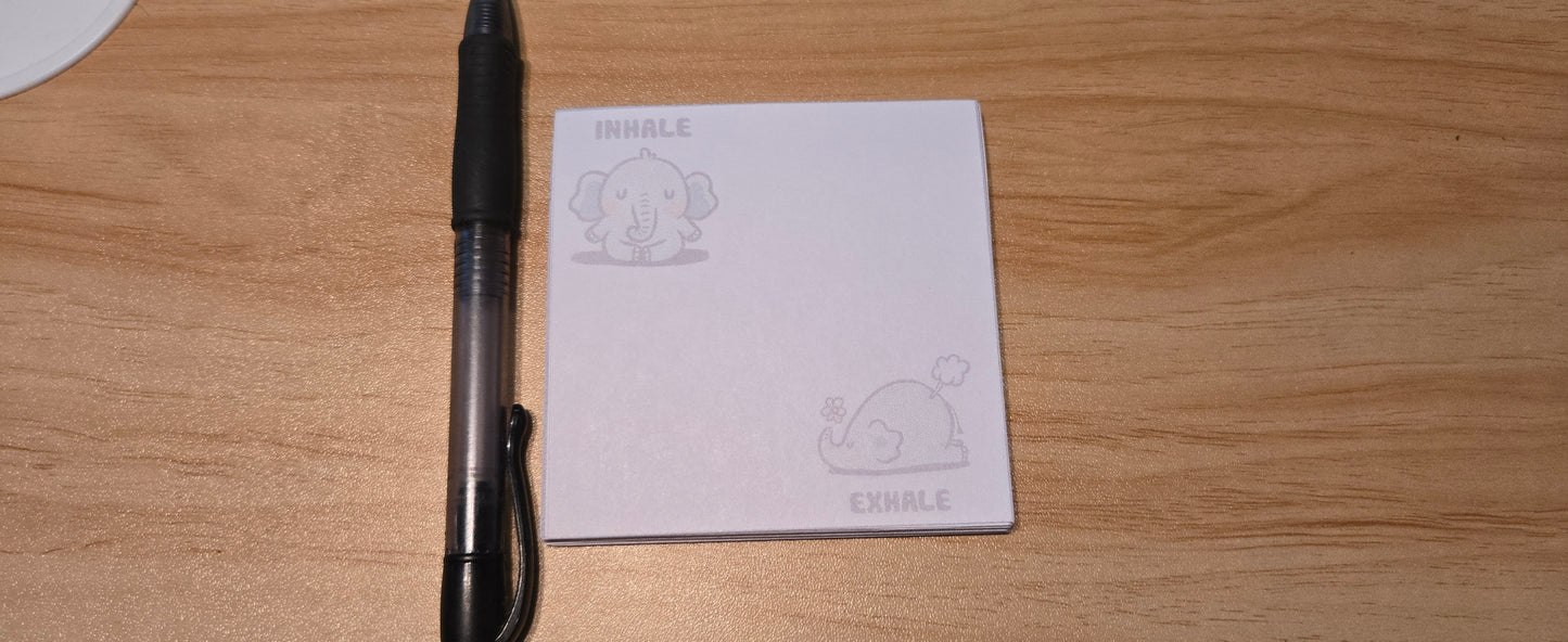 Cute Elephant Sticky Note Pad – Inhale Exhale Mindfulness Notepad