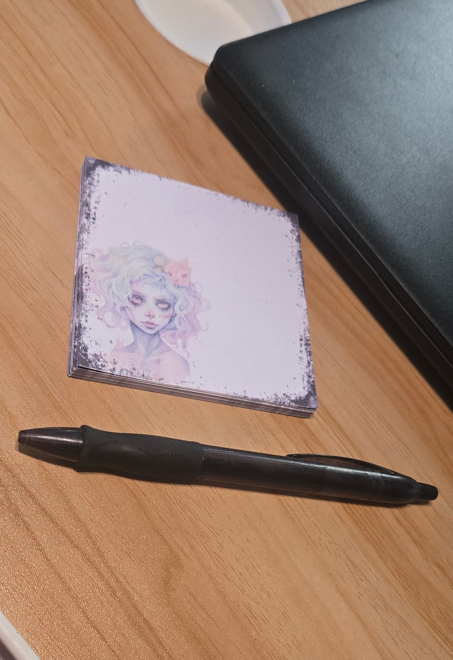 Handmade Pastel Gothic Girl Sticky Notes – 3.3” Alternative Notepad for Artists, Journals & Stationery Lovers