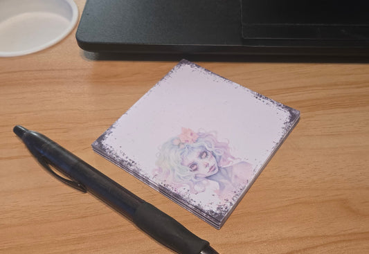 Handmade Pastel Gothic Girl Sticky Notes – 3.3” Alternative Notepad for Artists, Journals & Stationery Lovers