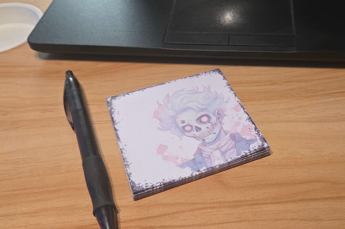 Handmade Gothic Skull Sticky Notes – 3.3” Pastel Horror Notepad for Halloween, Artists & Alternative Stationery Lovers
