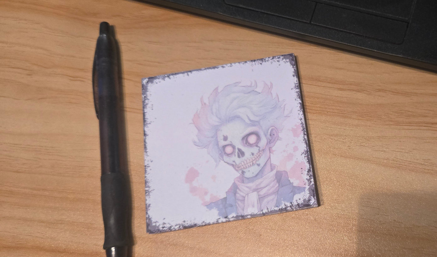 Handmade Gothic Skull Sticky Notes – 3.3” Pastel Horror Notepad for Halloween, Artists & Alternative Stationery Lovers