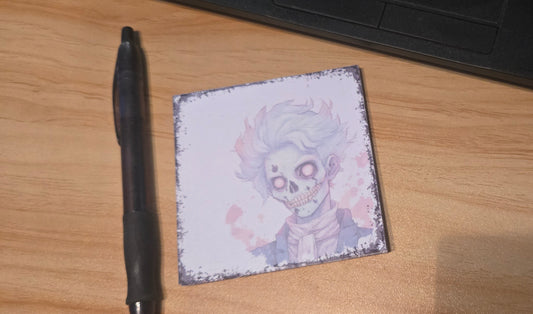 Handmade Gothic Skull Sticky Notes – 3.3” Pastel Horror Notepad for Halloween, Artists & Alternative Stationery Lovers