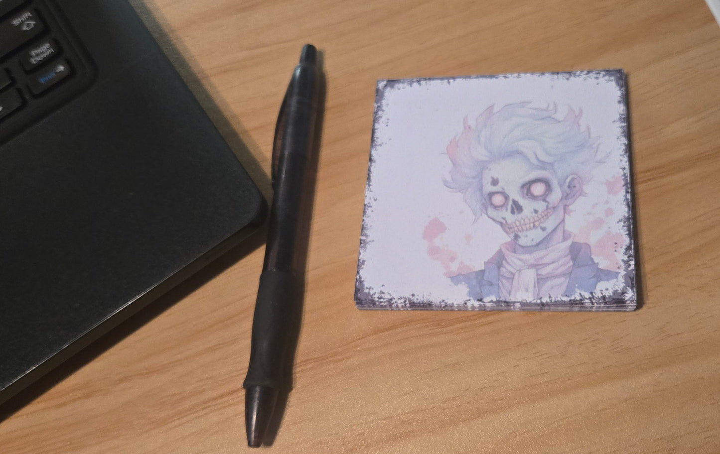 Handmade Gothic Skull Sticky Notes – 3.3” Pastel Horror Notepad for Halloween, Artists & Alternative Stationery Lovers