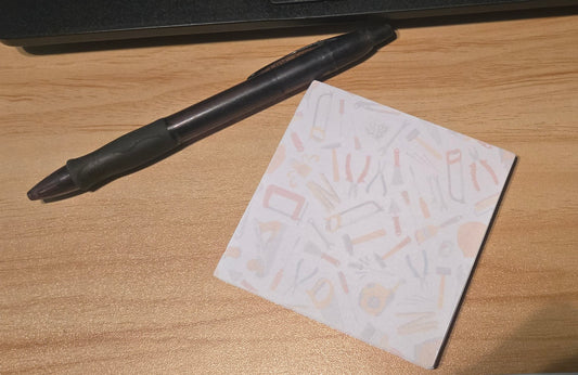 Handmade Tool Pattern Sticky Notes – DIY, Construction & Maker Themed Notepad for Workbench, Office, or Gift