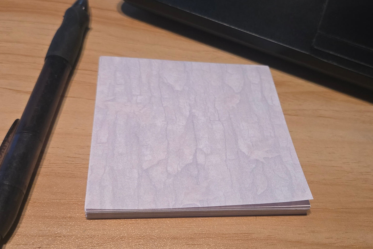 Handmade Bark Camo Sticky Notes – 3.3” Woodland Pattern Notepad for Hunters, Outdoorsmen & Rustic Office Decor