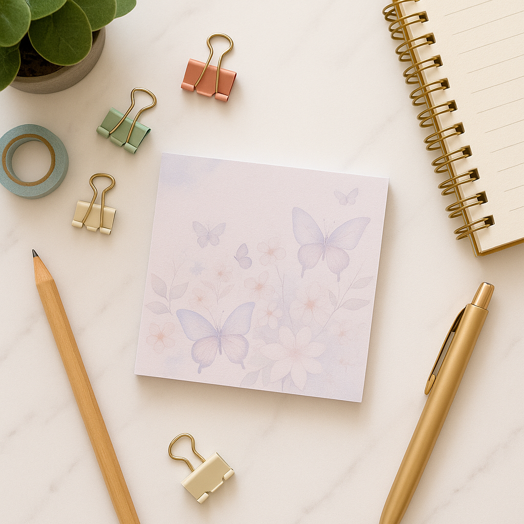 Handmade Butterfly Floral Sticky Notes – Aesthetic Pastel Notepad for Journaling, Planning & Office