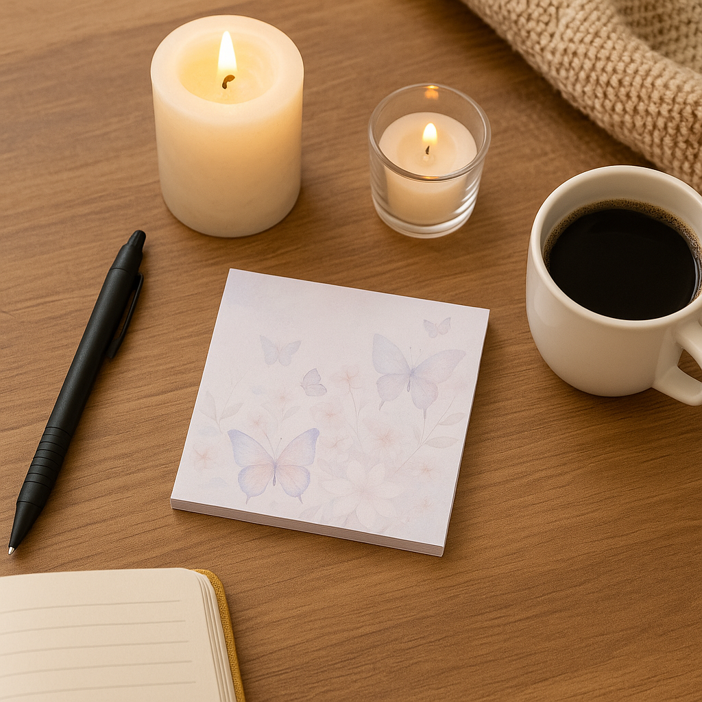 Handmade Butterfly Floral Sticky Notes – Aesthetic Pastel Notepad for Journaling, Planning & Office